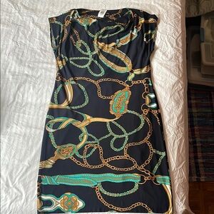 Elegant Black and Gold Chain Print Dress